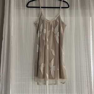 Beige and cream sheer layered mini dress w/adjustable straps XS